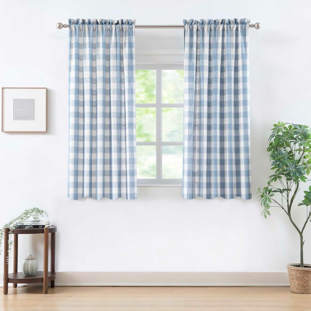 Set of 2 Curtain Panels, 40"W x 63"L Buffalo Plaid Curtains